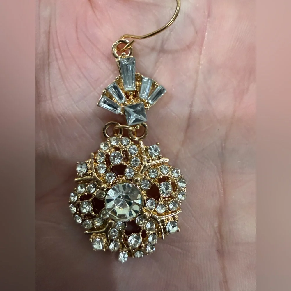 Gold and Silver Floral Crystal Earrings - Picture 2 of 2